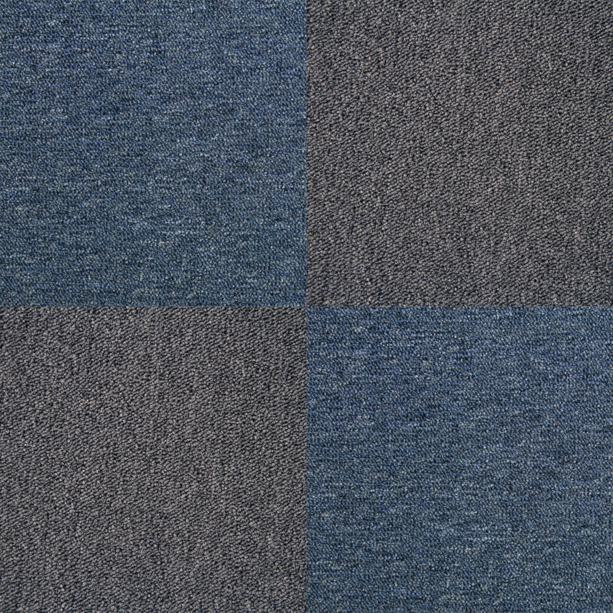 Teppichfliesen in Kohle-Schwarz und Sturmblau, 50 x 50 cm, mit strukturiertem, weichem Material, ideal für stilvolle Bodenbeläge in Wohnräumen