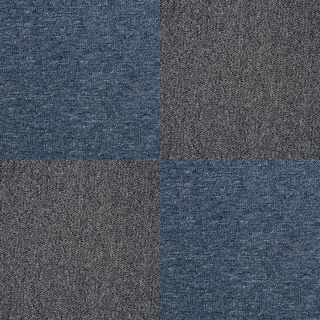 Teppichfliesen in Kohle-Schwarz und Sturmblau, 50 x 50 cm, mit strukturiertem, weichem Material, ideal für stilvolle Bodenbeläge in Wohnräumen