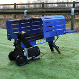 Blauer T-Mech Holzspalter mit robustem Design, 370 mm Klingenlänge und stabilen Rädern, ideal für effizientes Holzspalten im Garten