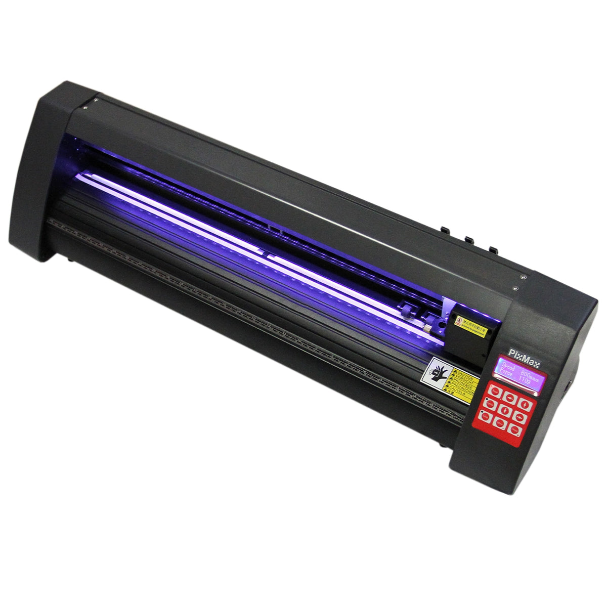 720 mm LED Schneideplotter in Schwarz mit leuchtendem lila Licht, Tastenfeld für einfache Bedienung und präzise Schneidetechnologie für kreative Projekte