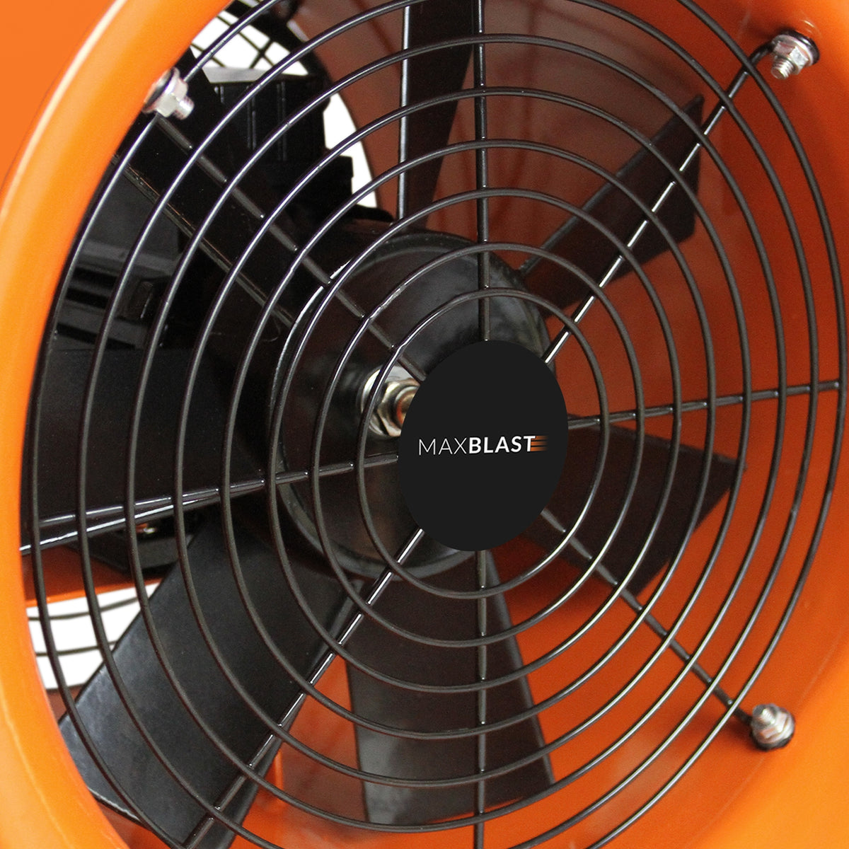 Professioneller MAXBLAST Industrieventilator mit 300 mm Durchmesser, orange Gehäuse, schwarze Metallgitter und leistungsstarkem 550W Motor für effiziente Luftzirkulation