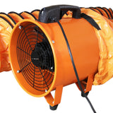 Professioneller MAXBLAST Industrieventilator in leuchtendem Orange mit robustem Gehäuse, 300mm Durchmesser, 550W Leistung und flexibler 6m Luftkanal