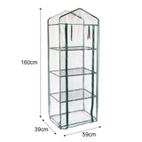 Mini-Gewächshaus mit transparentem Kunststoffüberzug, vier stabilen Regalen aus Metall, ideal für Pflanzenanzucht, Maße 160 cm hoch, 39 cm tief, 59 cm breit