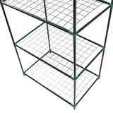 Mini-Gewächshaus mit vier stabilen Regalen aus grünem Kunststoff und einem transparenten Folienüberzug, ideal für Pflanzenanzucht und Schutz