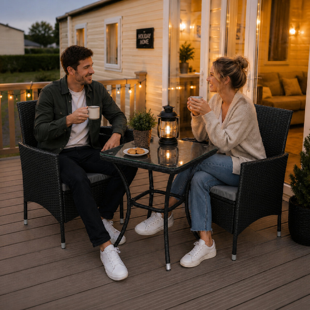 Jardí Rattan Bistro Set Schwarz