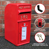 Roter Briefkasten im englischen Stil mit glänzender Oberfläche, klassischem Design, geeignet für bis zu 200 Briefe, inklusive Wandhalterung und zwei Schlüsseln
