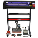 720 mm LED Schneideplotter mit fünf Funktionen, darunter eine Hitzepresse, in Schwarz und Rot, ausgestattet mit verschiedenen Werkzeugen und Zubehörteilen