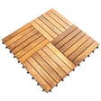 Klickfliesen aus Akazienholz in warmen Brauntönen, mit glatter Oberfläche und schmalen Holzlatten, ideal für Terrassen und Balkone