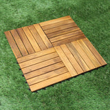 Klickfliesen aus Akazienholz in warmen Brauntönen, mit glatter Oberfläche und robustem Design, ideal für Terrassen und Gartenbereiche