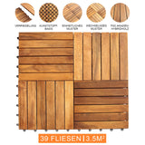 Holzfliesen aus Akazienholz in verschiedenen Mustern, warmes Braun, glatte Oberfläche, ideal für Terrassen und Innenräume, FSC-zertifiziert