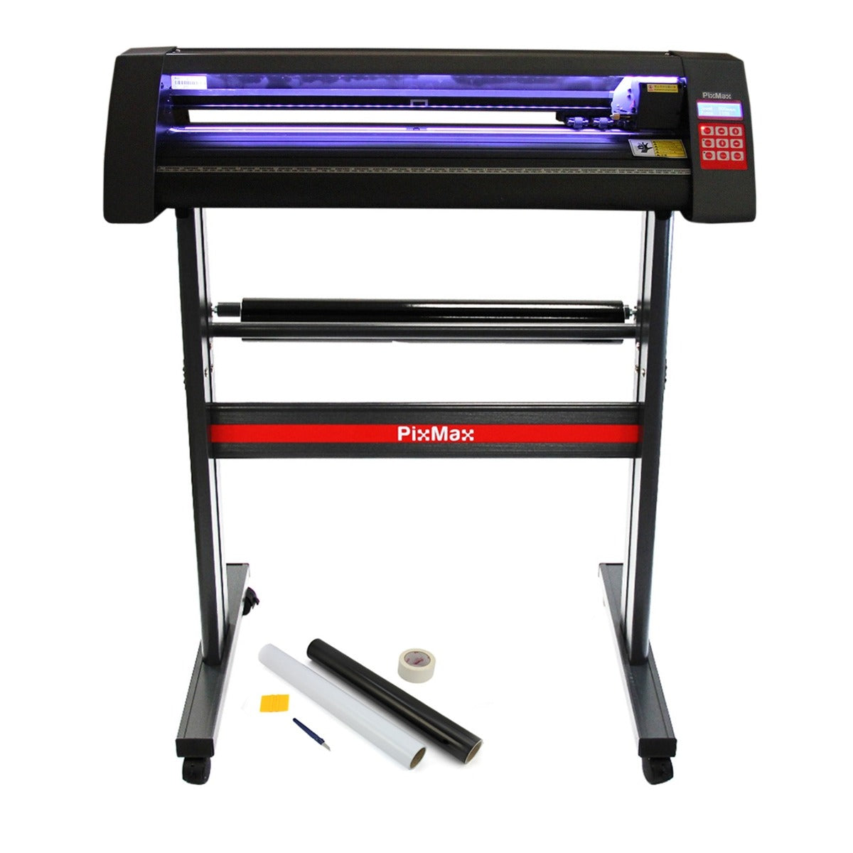 720 mm LED Schneideplotter mit schwarzem Gehäuse, rotem PixMax-Logo, ausgestattet mit Signcut Pro und Vorbereitungsset, ideal für präzise Schneidarbeiten