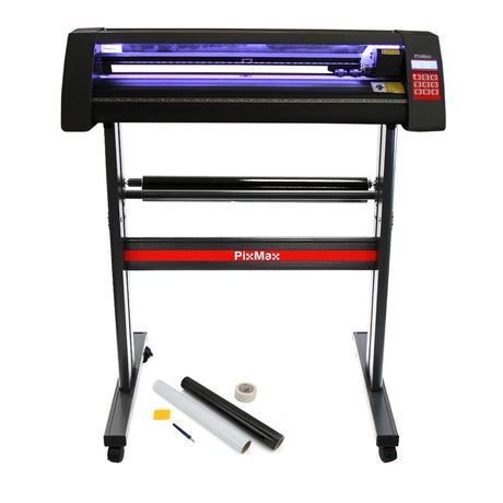 720 mm LED Schneideplotter mit schwarzem Gehäuse, rotem PixMax-Logo, ausgestattet mit Signcut Pro und Vorbereitungsset, ideal für präzise Schneidarbeiten