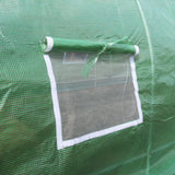 Grüner Polytunnel mit 19 mm dicken Rohren, 4m x 2m, zeigt ein transparentes Fenster mit einem weißen Rahmen und einem grünen Rollverschluss
