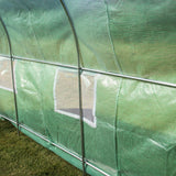 Transparenter Polytunnel aus 25mm dickem, grünem Kunststoff mit belüftenden Fenstern, ideal für den Anbau von Pflanzen und Gemüse im Garten