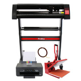 Schwarze 38-cm-Klapppresse, 720-mm-Vinylschneider und Epson-Drucker, ausgestattet mit bunten Tintenpatronen und Zubehör für kreative Projekte