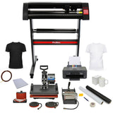 PixMax Da Vinci Set 5 in 1 mit Transferpresse, Schneideplotter und Drucker, umfasst T-Shirts, Tassen und verschiedene Materialien in Schwarz und Weiß