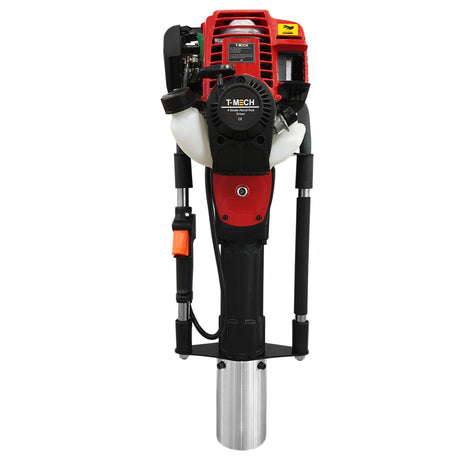 T-Mech 4-Takt Pfahlramme in Rot und Schwarz, mit robustem Metallkörper, ergonomischem Griff und leistungsstarkem Motor für effizientes Arbeiten