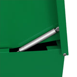 Grüner Paketkasten mit silbernem Gasdruckdämpfer, robustes Material, rechteckige Form, ideal für die sichere Aufbewahrung von Paketen