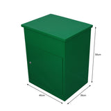 Paketkasten in leuchtendem Grün, rechteckige Form, aus robustem Material, mit einer Tür und Maßen von 46 cm Breite, 36 cm Tiefe und 58 cm Höhe