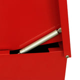 Roter Paketkasten aus robustem Metall mit einem stabilen Gasdruckdämpfer, der das Öffnen und Schließen erleichtert, ideal für die Aufbewahrung von Paketen