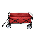 Faltbarer Gartenwagen in leuchtendem Rot mit robustem, schwarzem Metallrahmen und großen, stabilen Rädern für einfachen Transport im Garten