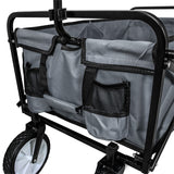 Faltbarer Gartenwagen in Grau mit stabiler Metallstruktur, weichem Innenfutter und praktischen Netztaschen für zusätzlichen Stauraum