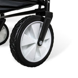 Grauer faltbarer Gartenwagen mit robusten, großen Rädern und stabiler Konstruktion, ideal für den Transport von Gartenutensilien und Einkäufen