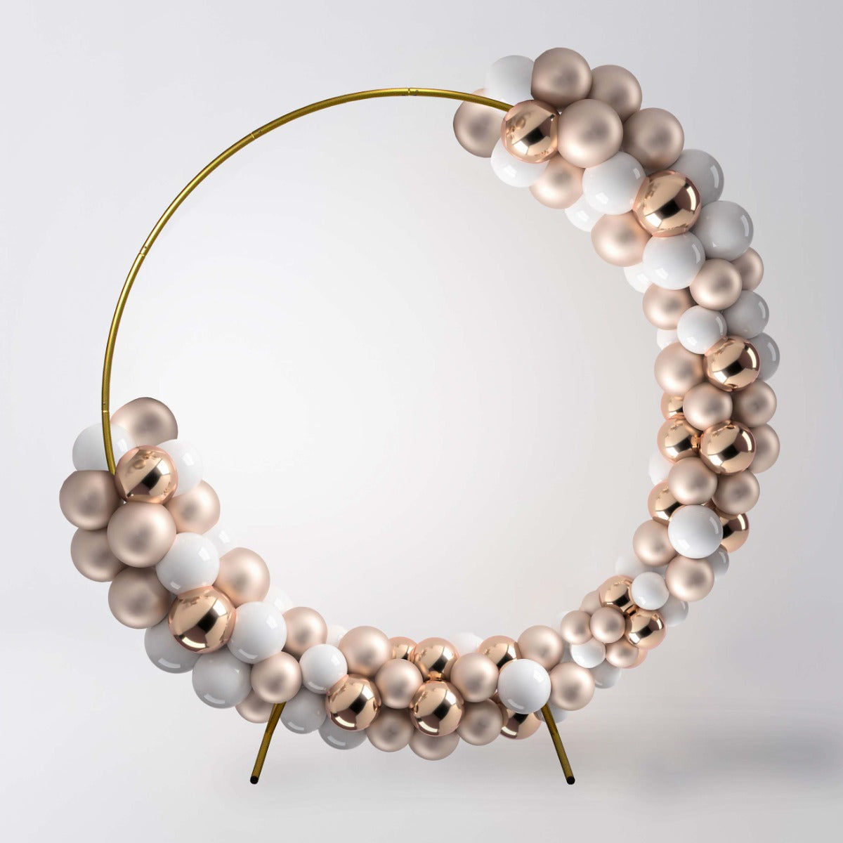 Eleganter Hochzeit Ballonbogen in Gold und Rosé, 200 cm groß, mit glänzenden, runden Ballons in verschiedenen Größen und Farben, ideal für festliche Anlässe