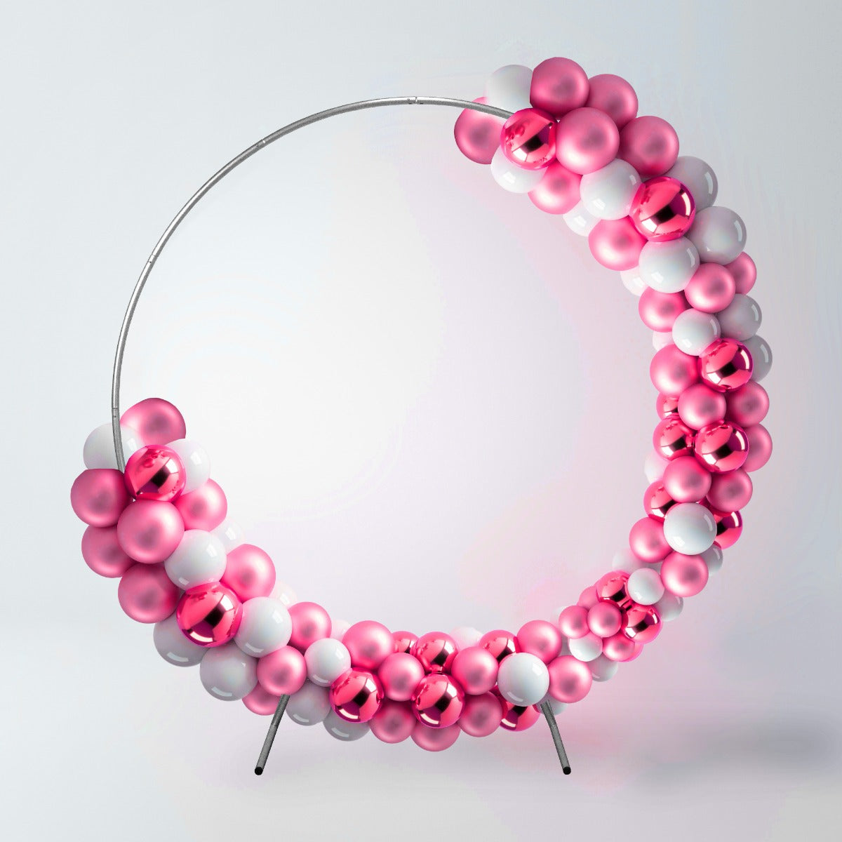 Eleganter Ballonbogen in Silber, Rosa und Weiß, 200 cm hoch, mit glänzenden und matten Ballons, ideal für Hochzeitsdekorationen und Feiern