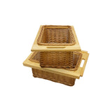 Zwei ausziehbare Weidenkörbe in hellbraun mit Holzgriffen, ideal für die Aufbewahrung, mit geflochtenem Design und stabiler Struktur