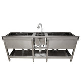Doppel Cocktail-Bar Station aus Edelstahl mit zwei großen Becken, einem mittigen Wasserhahn und stabiler Unterkonstruktion für professionelle Nutzung