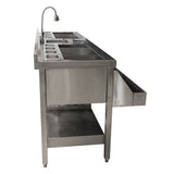 Elegante, rostfreie Doppel Cocktail-Bar Station mit zwei Becken, einem Wasserhahn und einer praktischen Schublade für Zubehör, ideal für professionelle Bars