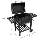 XL Holzkohlegrill Smoker in Schwarz mit klappbaren Seitentischen, Grillrost und robustem Gestell, ideal für Grillabende im Freien