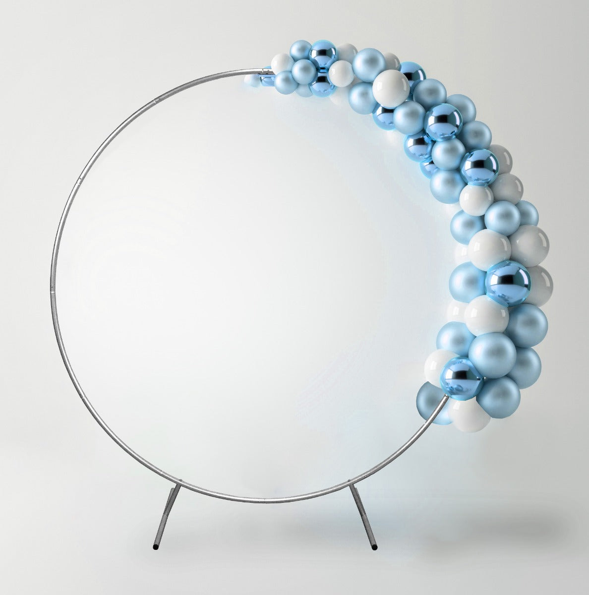Silberner Ballonbogen mit blauen und weißen Ballons, glänzende und matte Oberflächen, ideal für Hochzeitsdekorationen, 200 cm hoch