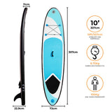 Aufblasbares Paddle Board in Blau mit einer Länge von 307 cm, breitem, rutschfestem Deck, stabiler Form und leichtem Design für optimale Kontrolle und Tragfähigkeit bis 100 kg