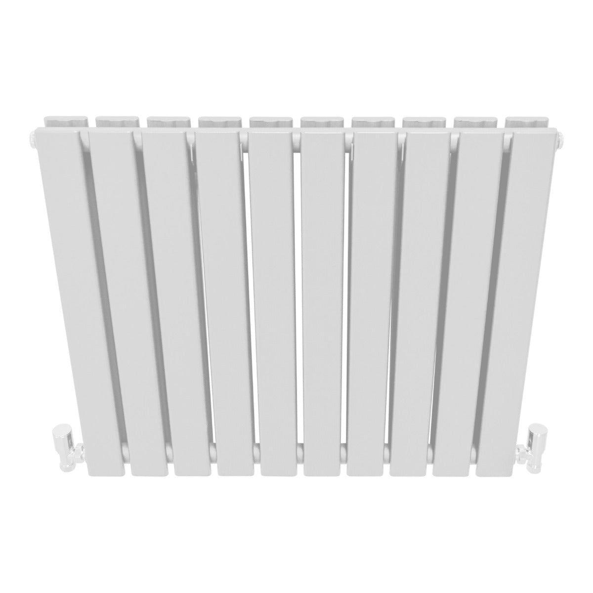 Glänzender weißer Paneelheizkörper mit schlanken, vertikalen Lamellen, ideal für moderne Innenräume, Maße 600mm x 700mm