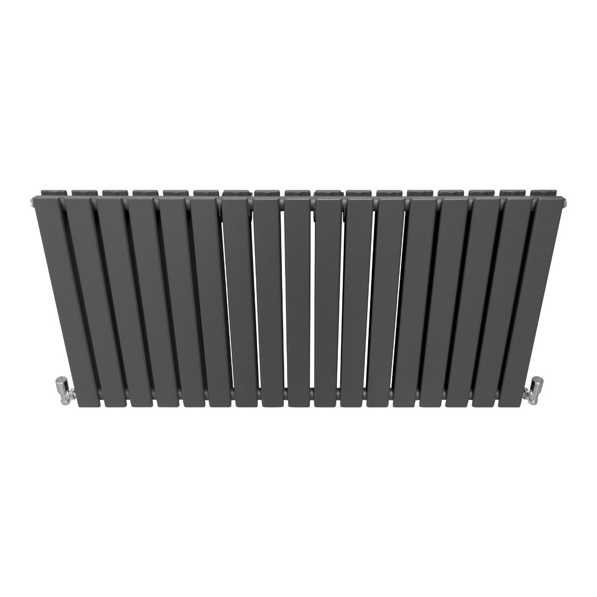 Paneelheizkörper in Anthrazit Grau, 600mm x 1190mm, mit schlanken, vertikalen Lamellen und glatter, mattschwarzer Oberfläche für modernes Design