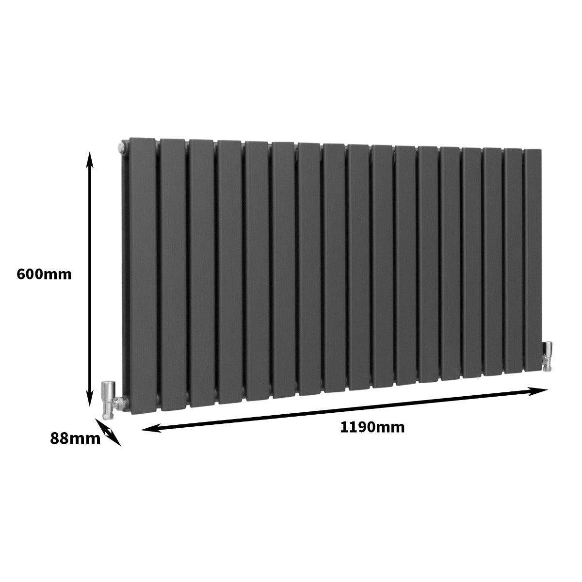 Paneelheizkörper in Anthrazit Grau, Maße 600mm x 1190mm, mit vertikalen Lamellen und glatter, moderner Oberfläche für effiziente Wärmeabgabe