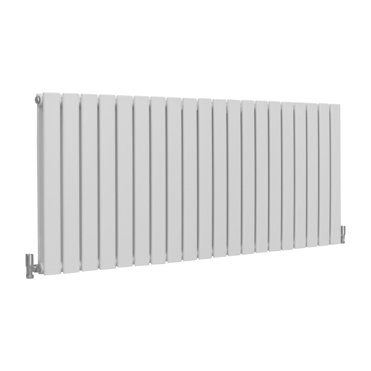 Glänzender weißer Paneelheizkörper mit 600mm Höhe und 1400mm Breite, schlankes Design, glatte Oberfläche und moderne, elegante Linienführung