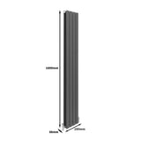 Paneelheizkörper in Anthrazit Grau, schlankes Design mit vertikalen Lamellen, Maße 1600mm x 280mm, ideal für moderne Wohnräume