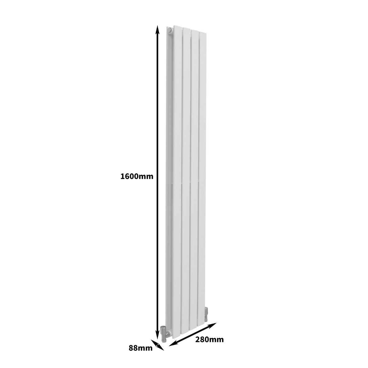 Hochwertiger, glänzender weißer Paneelheizkörper mit den Maßen 1600mm x 280mm, schlankes Design und glatte Oberfläche für moderne Innenräume