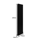Matte schwarze Paneelheizung mit schlankem Design, 1600mm hoch und 420mm breit, ideal für moderne Innenräume und effiziente Wärmeverteilung