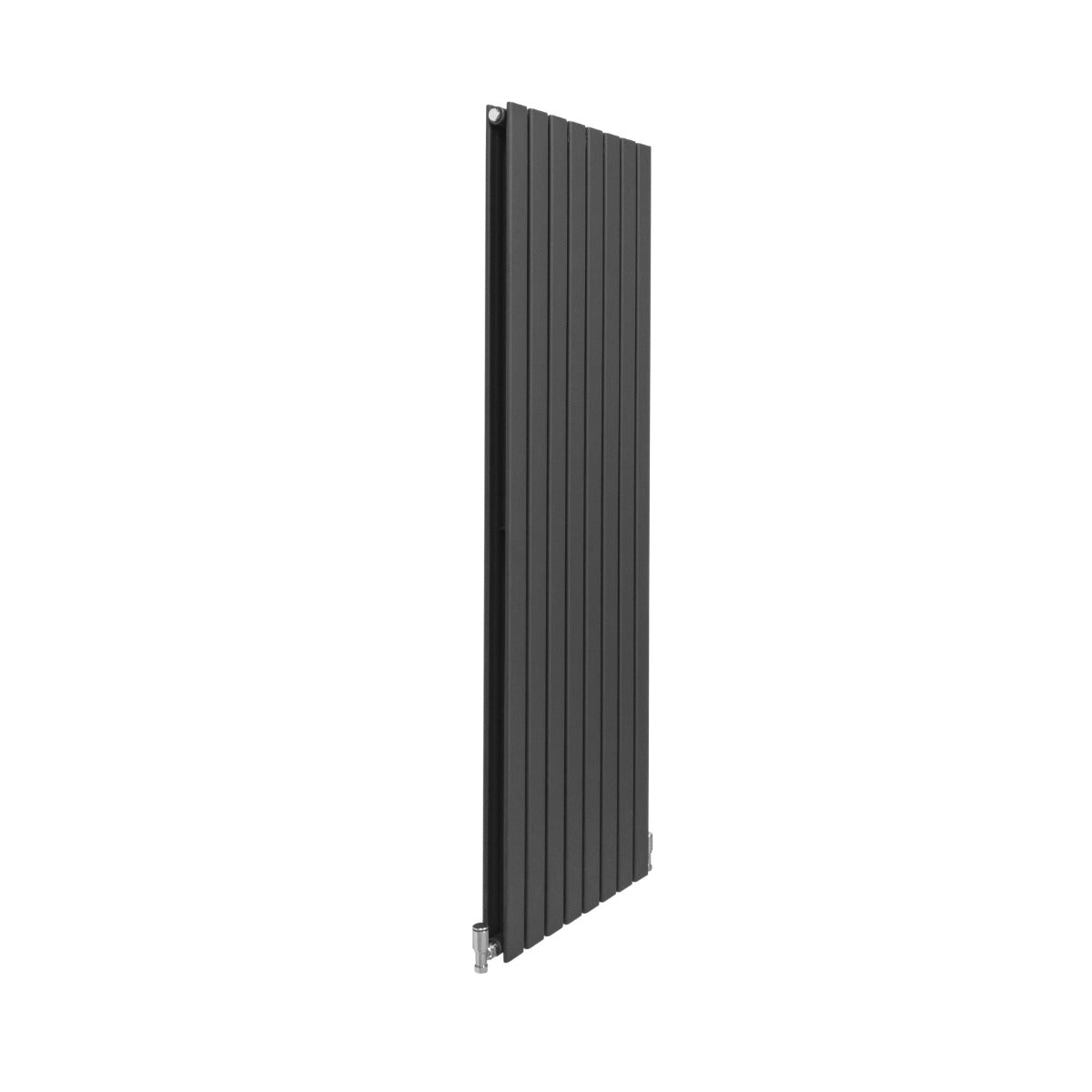 Paneelheizkörper in Anthrazit Grau, schlankes Design mit vertikalen Lamellen, Maße 1600mm x 560mm, ideal für moderne Räume und effiziente Wärmeverteilung