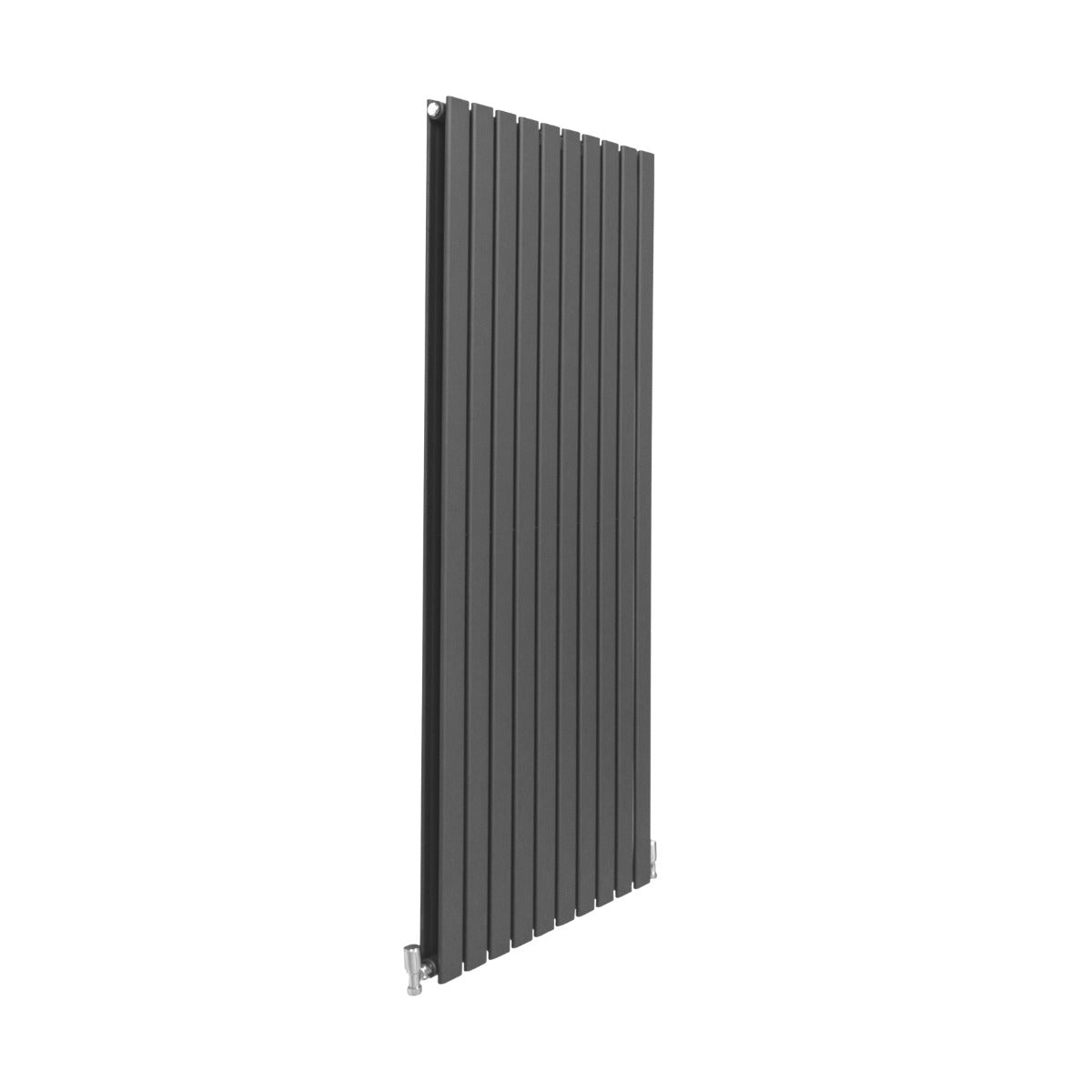 Eleganter anthrazitgrauer Paneelheizkörper mit schlanken vertikalen Lamellen, Maße 1600mm x 700mm, ideal für moderne Wohnräume