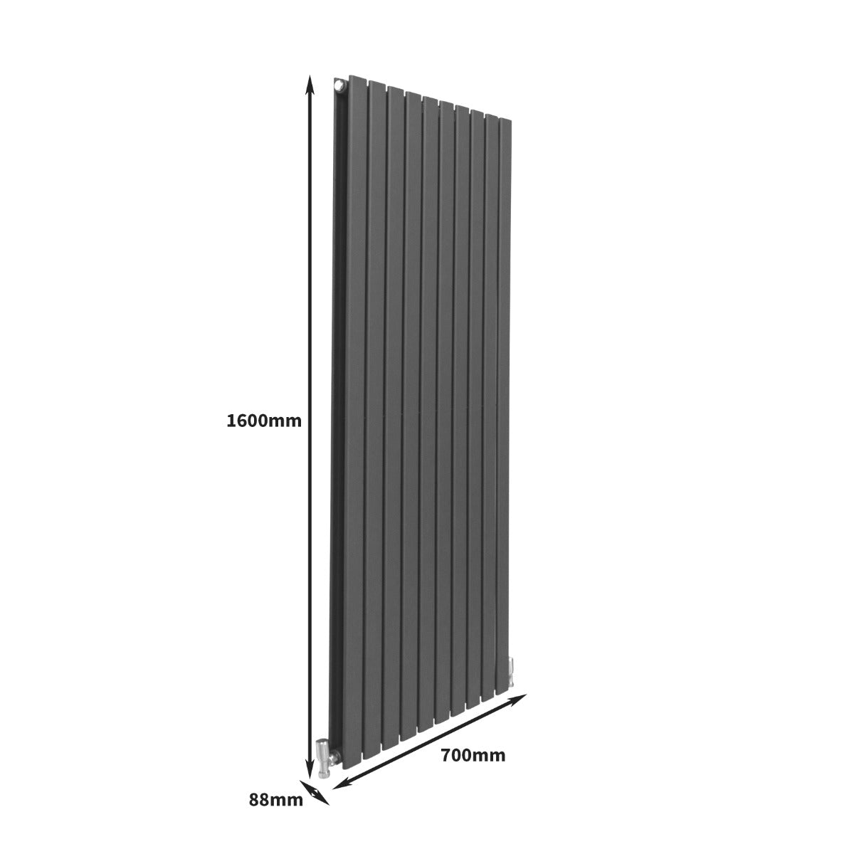 Paneelheizkörper in Anthrazit Grau, 1600mm hoch und 700mm breit, mit schlanken, vertikalen Lamellen und modernem, minimalistischen Design