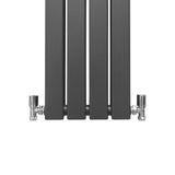 Paneelheizkörper in Anthrazit Grau, 1800mm x 280mm, mit glatter Oberfläche und modernen, klaren Linien, ausgestattet mit verchromten Ventilen