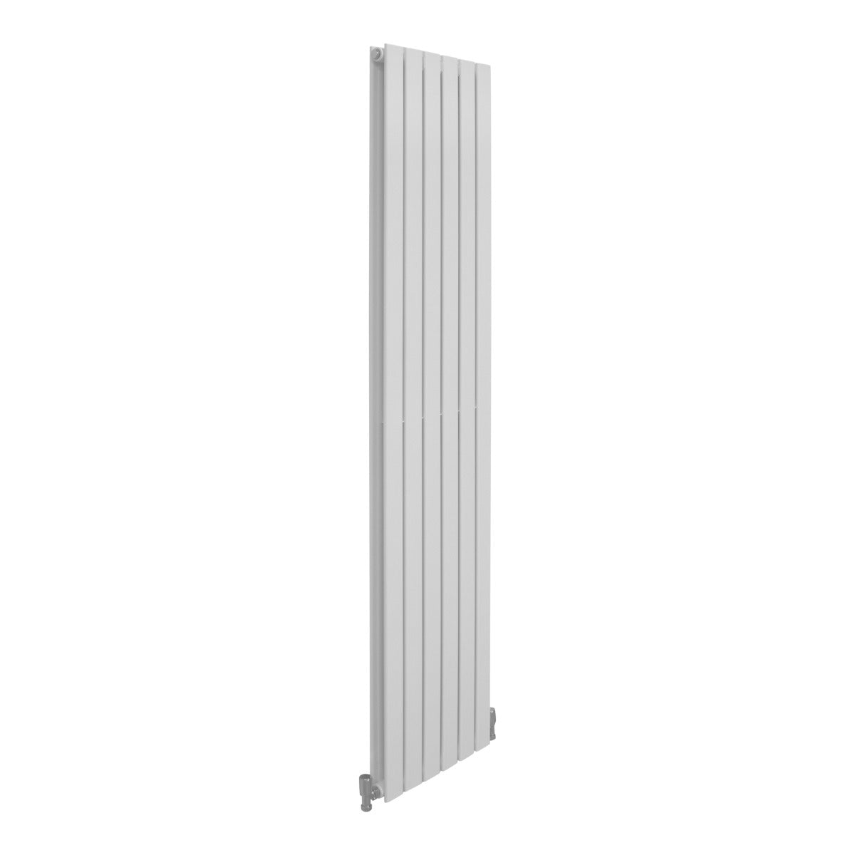 Hochformatiger Paneelheizkörper in glänzendem Weiß, 1800mm x 420mm, mit schlanken, vertikalen Lamellen und glatter Oberfläche für moderne Räume