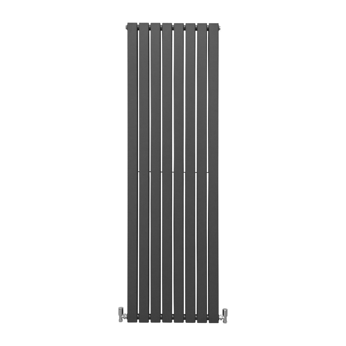 Eleganter anthrazitgrauer Paneelheizkörper mit schlanken vertikalen Lamellen, 1800mm hoch und 560mm breit, ideal für moderne Wohnräume