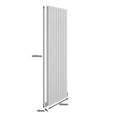 Hochformat Paneelheizkörper in glänzendem Weiß, 1800mm hoch und 560mm breit, mit vertikalen Lamellen und glatter Oberfläche, ideal für moderne Räume