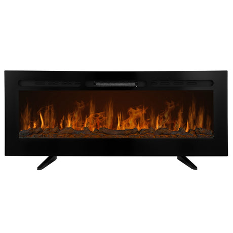 Eleganter, schwarzer Einbau Elektrokamin mit realistischer Flammenanzeige und Holzscheit-Dekor, ideal für moderne Wohnräume und gemütliche Atmosphäre